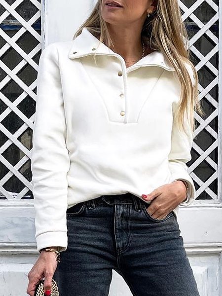 

Plain sweater metal buckle Lapel loose sweatshirt Plus Size, Off white, Sweatshirts & Hoodies