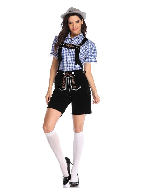 

Dirndl Oktoberfest Bavarian traditional beer suit European and American adult female checked suspenders suit, Black-blue, Dresses