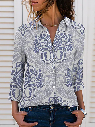 

Shirt Collar Casual Loose Blouse, Multicolor, Shirts & Blouses