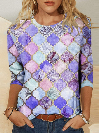 Loose Casual Crew Neck T-Shirt, Multicolor, T-Shirts