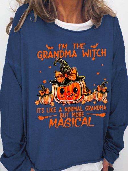 

Women Funny Personalized Grandma Witch Pumpkin Halloween Loose Simple Sweatshirt, Dark blue, Hoodies&Sweatshirts