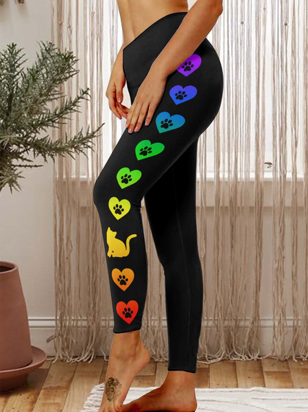 

Lilicloth X Paula Cat Paw Love Hearts on Yoga Pants Tummy Control Women's Leggings, Black, Leggings