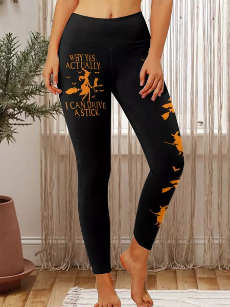 

Womens I Can Drive A Stick Witch Leggings, Black, Leggings