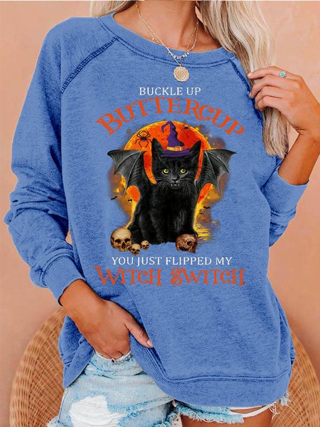 

Womens Black Cat Witch Casual Sweatshirts, Light blue, Hoodies&Sweatshirts