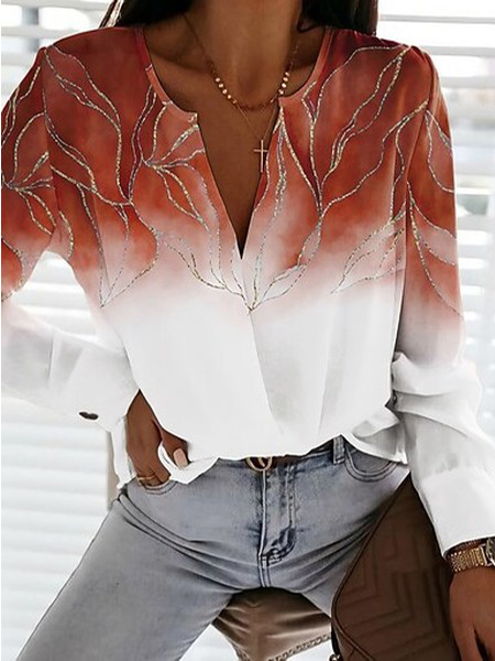 

Floral V Neck Loose Blouse, White, Shirts & Blouses