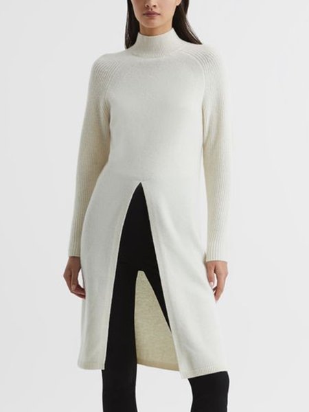 

Regular Fit Simple Plain Long Sleeve Sweater, White, Sweaters