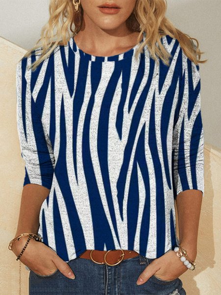 

Crew Neck Casual Loose T-Shirt, Blue, T-Shirts