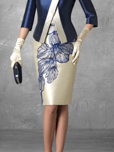 

Elegant Floral Tight Skirt, Blue, Skirts