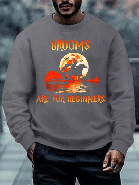 

Men Brooms Are For Beginners Happy Halloween Text Letters Regular Fit Casual Sweatshirt, Gray, Hoodies&Sweatshirts
