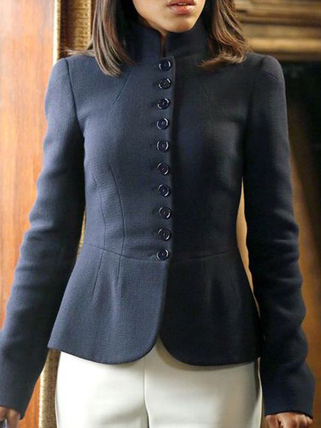 

Regular Fit Stand Collar Plain Long sleeve Urban Jacket, Navyblue, Jackets
