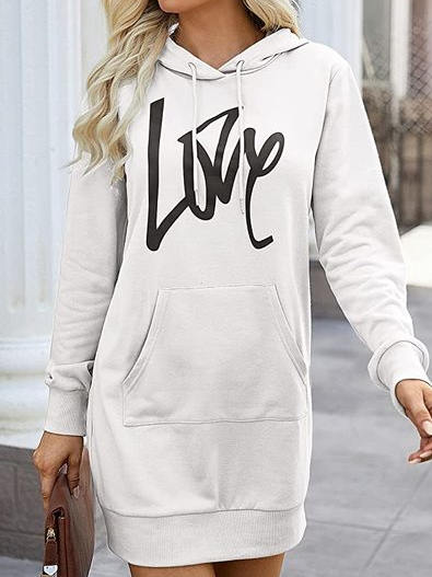 

Casual Raglan Sleeve Hoodie Loose Sweatshirts, White, Sweatshirts & Hoodies