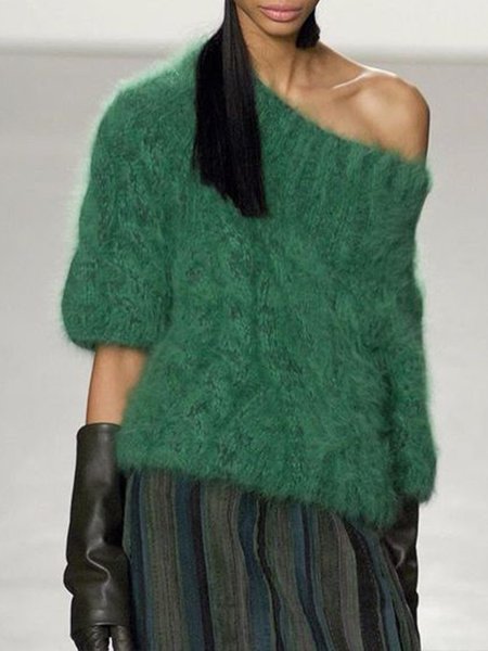 

Urban Plain Cold Shoulder Half sleeve Sweater, Green, Sweaters