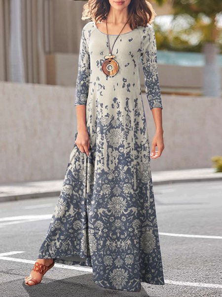 

Crew Neck Regular Fit Boho Dress, Multicolor, Dresses