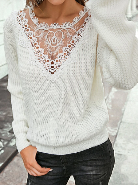 

Loose Crew Neck Sweater, White, Sweaters