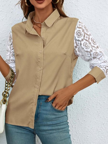 

Shirt Collar Regular Fit Casual Blouse, Khaki, Blouses & Shirts