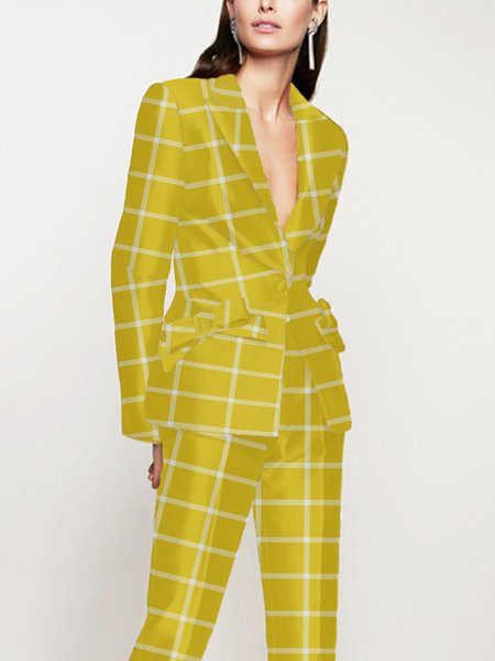 

Regular Fit Plaid Urban Long Sleeve Blazer, Yellow, Blazers