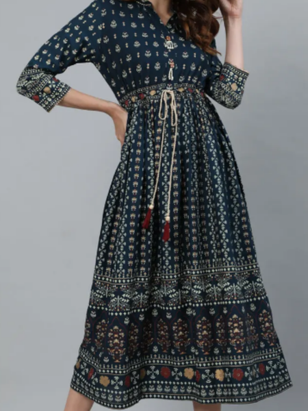 

JFN Shirt Collar Boho Loose Dresses, Multicolor, Dresses