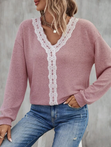 

Guipure Lace Trim Drop Shoulder Tee, Pink, Sweatshirts & Hoodies