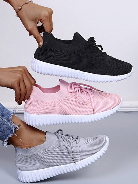

Plain Color Simple Casual Soft Flyknit Sneakers, Pink, Sneakers