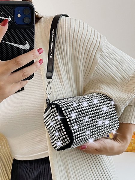 

Shiny Zip One Shoulder Crossbody Tote, Silver, Bags