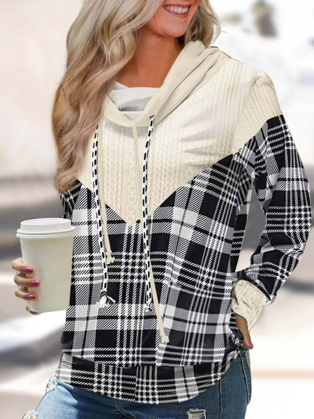 

Casual Plaid Cowl Neck Long Sleeve Sweatshirt, Multicolor, Hoodies & Sweatshirts