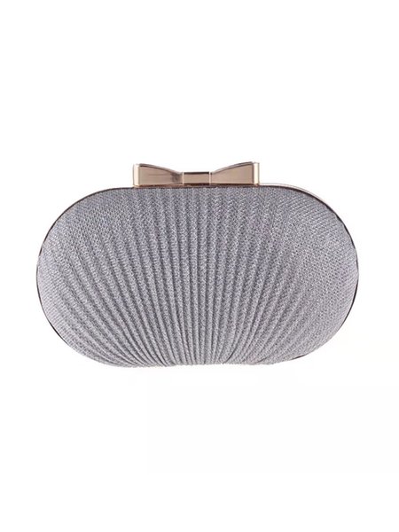 

Pleated Butterfly Goose Egg Dinner Bag Oval Clutch Party Party Dress Chain Bag, Silver, Women's Bags
