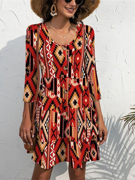 

Boho Crew Neck Regular Fit Dresses, Red, Dresses