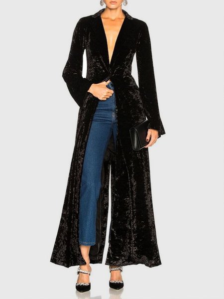 

Daily Long sleeve Shirt Collar Elegant Other Coat, Black, Outerwear