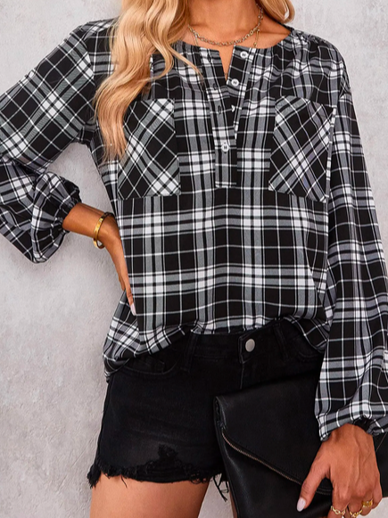 

V Neck Casual Loose Blouse, Black, Blouses & Shirts