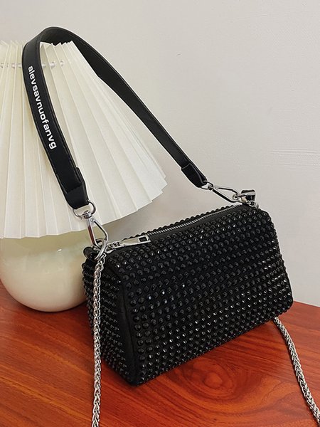 Shiny Zip One Shoulder Crossbody Tote, Black, Women's Bags