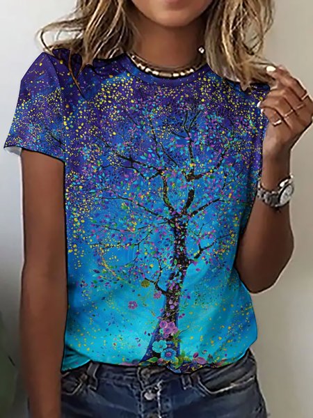 

Womens Art Print Casual T-Shirt, As picture, T-shirts
