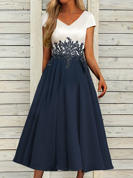

Color Block V Neck Lace Dress, Multicolor, Dresses