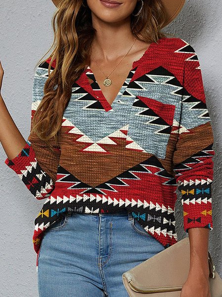 

Ethnic Boho Regular Fit Tops, Red, T-Shirts