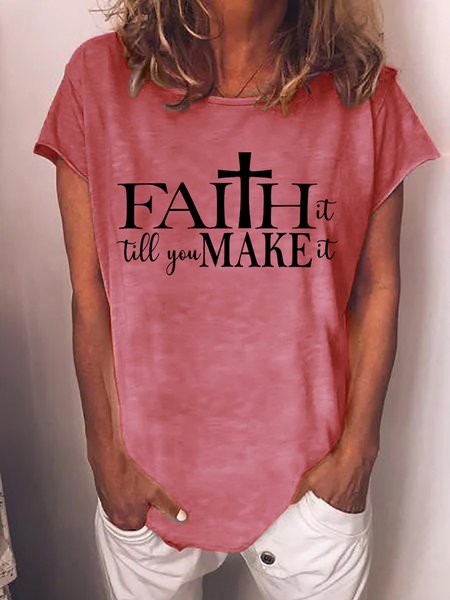 

Faith It Till You Make It With Cross Women's T-Shirt, Red, T-shirts