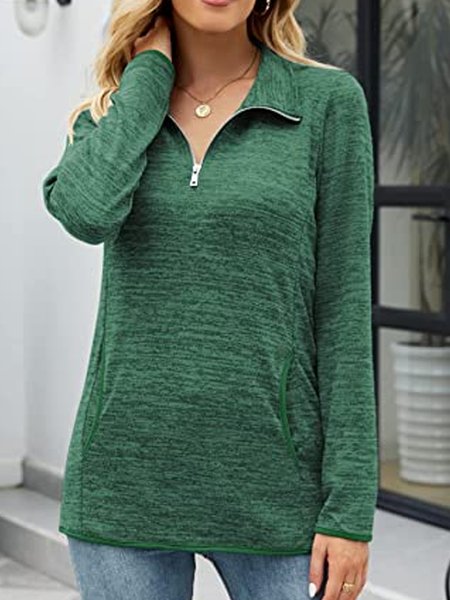

Zipper lapel pocket loose sweater plus size, Green, Sweatshirts & Hoodies
