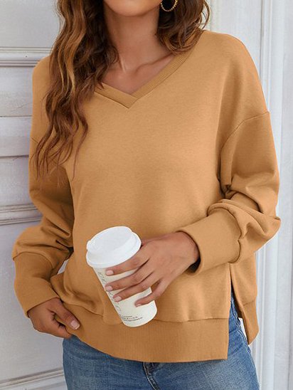 

Casual V Neck Regular Fit Sweatshirts, Khaki, Hoodies & Sweatshirts