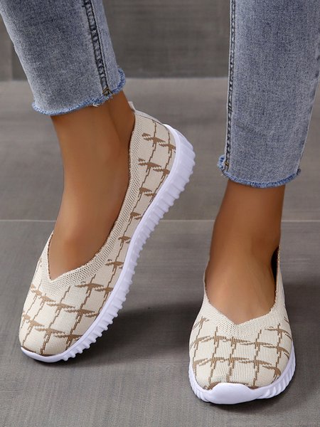 

Houndstooth Comfortable Casual Flyknit Walking Sneakers, Beige, Sneakers