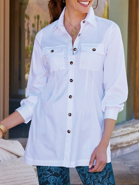 

Loose Casual Cotton-Blend Blouse, White, Shirts & Blouses