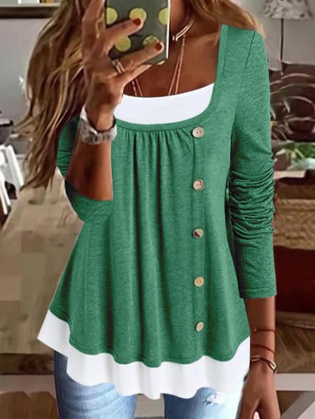 Casual Plain Button embellished Long sleeve Knitted Top