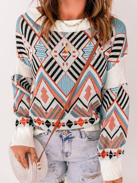 

Ethnic Crew Neck Sweater, Multicolor, Sweaters
