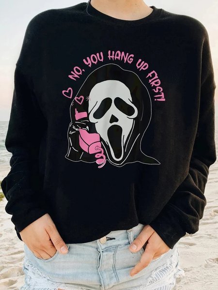

No You Hang Up First Halloween Loose Crew Neck Sweatshirts, Black, Sweatshirts & Hoodies