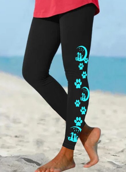 

Women Funny Cute Moon Cat Regular Fit Cat Leggings, Black, Leggings