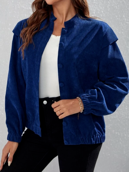 

Solid Button Front Jacket, Deep blue, Jackets