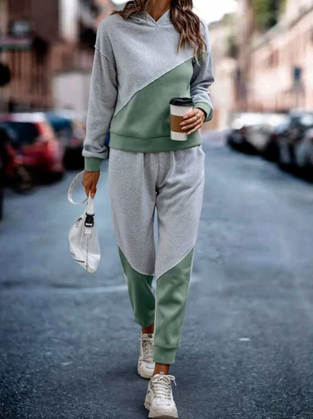 

Colorblock Drop Shoulder Sweatshirt & Sweatpants, Multicolor, Suit Set