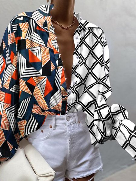 

Daily Long sleeve Regular Fit Urban Geometric Blouse, As picture, Blouses and Shirts
