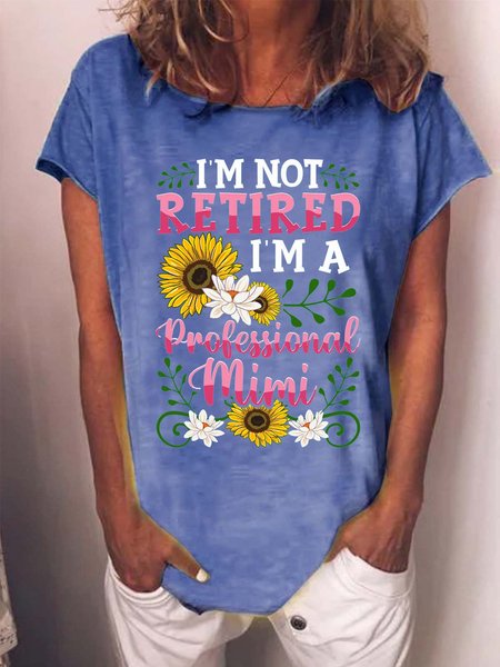 

Women I’m Not Retired Family Mimi Cotton-Blend Casual Loose T-Shirt, Blue, T-shirts