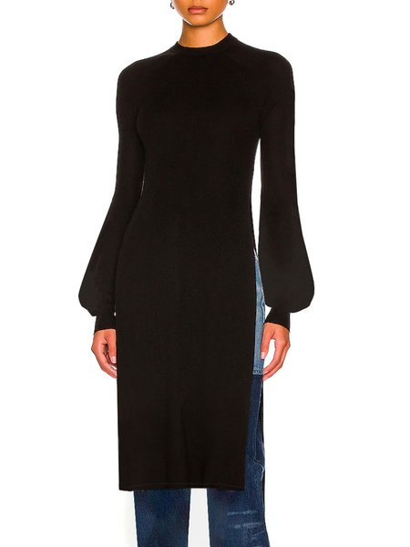 

Daily Long sleeve Plain Regular Fit Simple Top, Black, Tops