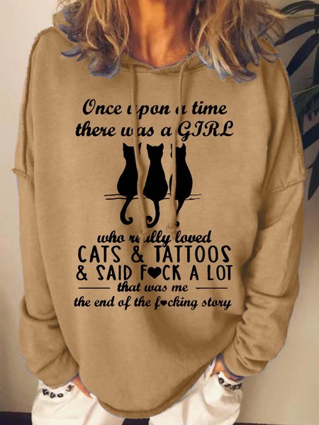 

Women Cats Tattoos Girl Story Cat Loose Sweatshirt, Khaki, Hoodies&Sweatshirts