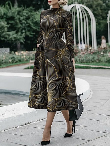 

Regular Fit Elegant Half Turtleneck Midi Dress, Black, Midi Dresses