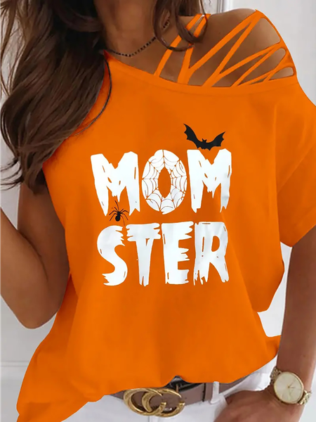 

Loose Casual Cold Shoulder T-Shirt, Orange, T-Shirts